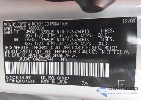 2010 Lexus Gx 460 z USA, uszkodzony, nr VIN JTJBM7FX4A5002944